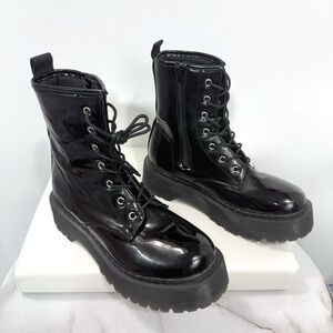 BooHoo Lace Up High Top Boot Chunky Black Punk Rock Star Wo’s Size 4
